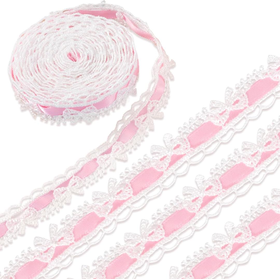 2 Yards Pink Lace Ribbon, Bow Lace for Crafts, Vintage Pink Laces, Stretch Laces Trim for Wrapping, Bouquet Packaging, DIY Crafts, Wedding Decorations, Party Decoration