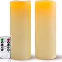 5" x 14" Large Waterproof Outdoor Flameless Candles Battery Operated LED Pillar Candles for Indoor Outdoor Lanterns, Ivory, Long Lasting, Set of 2