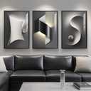 Framed Modern Black and White Abstract Wall Art for Living Room, Large 3 Piece Bright Style Silvery Artwork for Walls, Luxury Painting Prints for Dining Room Hallway Office Wall Decor, 24x36 In