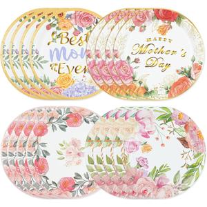 60pcs Happy Mother's Day Party Plates-7in Floral Round Disposable Paper Plates Dinner Dessert Tableware Birthday Decorations in 4 Designs for Best Mom Spring Party Supplies Birthday Serves 15
