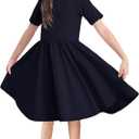 Topstype Girls' Casual Dresses Short Sleeve Summer 5-14 Years (7-8 Years, M, Dark Blue)