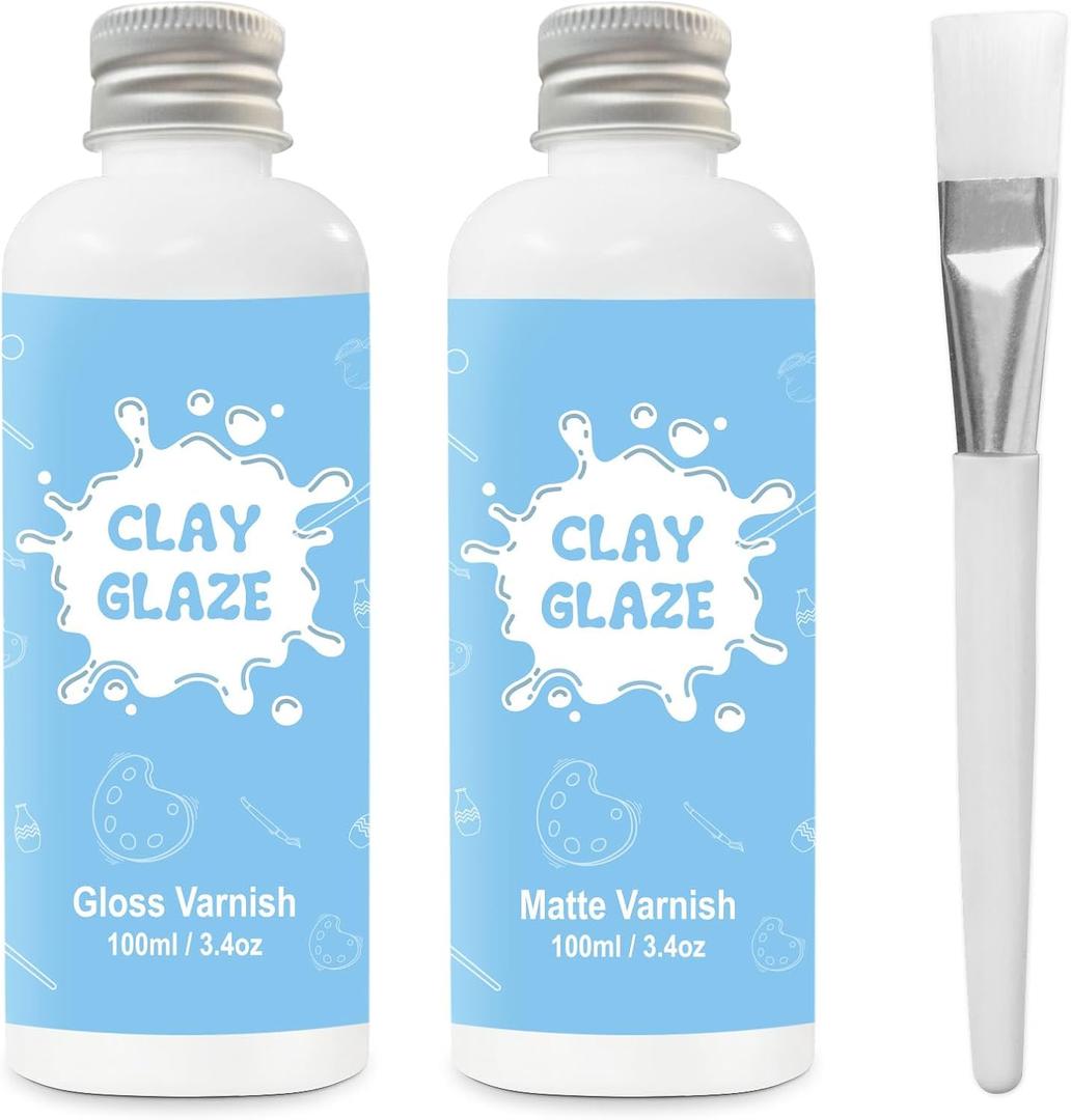 2 x 100ml Air Dry Clay Glaze, Air Dry Clay Varnish Can Not Only Used to Prevent Clay Cracking, Scratches, and Wear, Polymer Clay Glaze Can Also Having a Gloss Glaze Effect (Gloss+Matte)