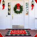 Geelin 2 Pcs Christmas Door Mat Outdoor Merry Christmas Front Door Mats Buffalo Checkered Rug (30'' x 18'' and 43'' x 27.5'') for Home Entrance Indoor Outdoor Decorative Coir Rugs