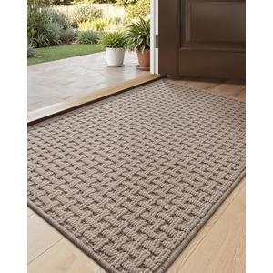 DEXI Front Entryway Door Mat Non Slip 24x36, Washable Entry Way Mats Inside Entrance Low Profile, Welcome Doormat Dirt Trapper for House Floor Home Porter Hall Backdoor Area, Light Taupe