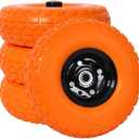 4-Pack 10-Inch Flat-Free Tire and Wheel, 4.10/3.50-4 Solid Rubber Replacement Tires with 5/8" Axle Bore, 2.2" Offset Hub, Double-Sealed Bearings, Heavy-Duty PU Foam for Hand Trucks, Wheelbarrows,Carts (Orange)
