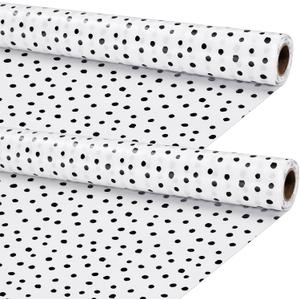 2 Rolls Black Painted Dots Fabric Bulletin Board Paper Roll 4 x 12 ft Extra Large Non Woven Waterproof Roll Fade Resistant for DIY Craft Drawing Painting Classroom Decor, Dot Style (Black and White)