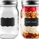 2-Pack 16oz Mason Jars with Labels - Regular Mouth Glass Jars with Airtight Lids & 2 Write-On Labels - for Canning, Overnight Oats, Meal Prep, Jam, Salad Dressing