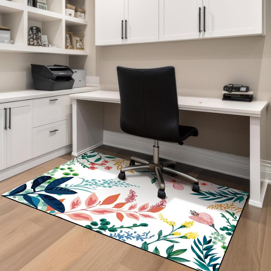 Shellwei Office Chair Mat for Hardwood Floor Floral Pattern Desk Chair Mat 36 x 48 Inches Floor Mat Easy Glide on Hard Floors Mat for Office Home Under Desk Chair