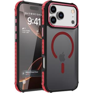 DEERLAMN Strong Magnetic Case for iPhone 17 Pro Max 6.9-Inch,[Compatible with Magsafe][Military Grade Drop Protection] Translucent Matte Shockproof Protective Phone Cover-Frosted Red