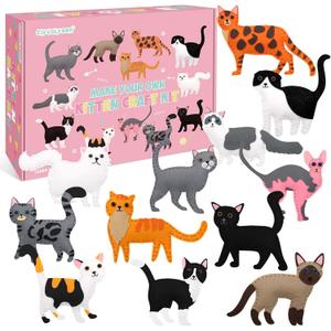 CiyvoLyeen Cat Sewing Kit for Kids Ages 7 8 9 10 11 12 Kitten Plush Toys Arts & Crafts Set for Beginners, Learn to Sew Gifts Idea for Girls & Boys, Felt 12PCS