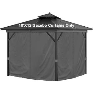 10'x12' Privacy Gazebo Curtains Outdoor Waterproof, 4-Panels Sidewall Curtain Universal Replacement with Zipper for Patio, Backyard, Garden (Only Curtains, Grey)