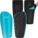 Northdeer Soccer Shin Guards for Kids Adults. Sleeves with Optimized Insert Pocket - Protective Soccer for Boys Girls Men (S (under 4'7"), Shin Pads 1 Pair + Sleeves 1 Pair, Blue)