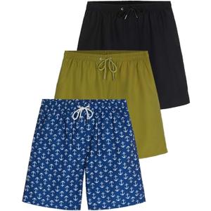 Real Essentials 3 Pack: Men's 7" Quick-Dry Swim Trunk with with Mesh Lining 