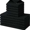 Homaxy 100% Cotton Kitchen Towels and Dishcloths Set, 12 x 12 & 15 x 25 Inches, Set of 10 Bulk Terry Cloth Dish Towels, Super Soft and Absorbent Hand Towel with Hanging Loop, Black
