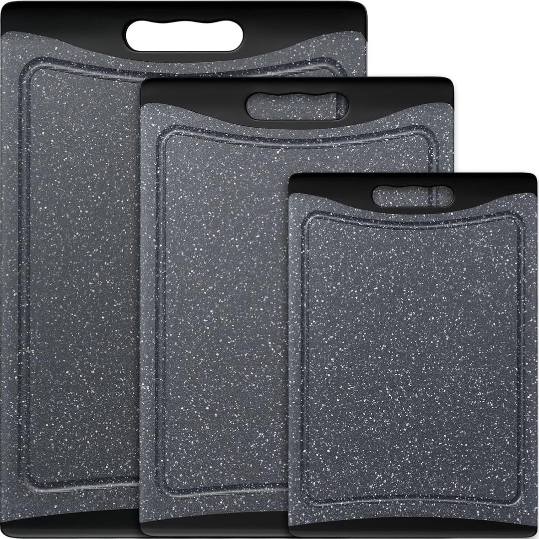 Extra Large Cutting Boards, Plastic Cutting Boards for Kitchen (Set of 3) Cutting Board Set Dishwasher Chopping Board with Juice Grooves Easy-Grip Handles, Dark Grey, Empune