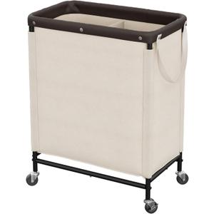 StorageWorks 2 Section Laundry Hamper, Rolling Laundry Cart with Wheels and Handles, Laundry Room Double Sorter for Organizer and Storage, 26.4 Gal(100L), Beige