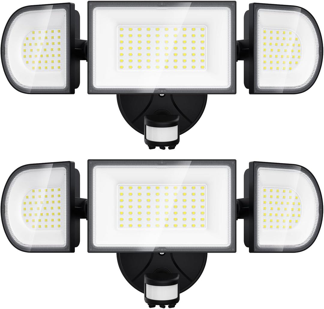 iMaihom 2 Pack 100W Motion Sensor Lights, LED Security Light 9000LM Super Bright Flood Lights Outdoor, 6500K IP65 Security Motion Light, 3 Head Adjustable Motion Flood Lights Outdoor for Yard (Black)