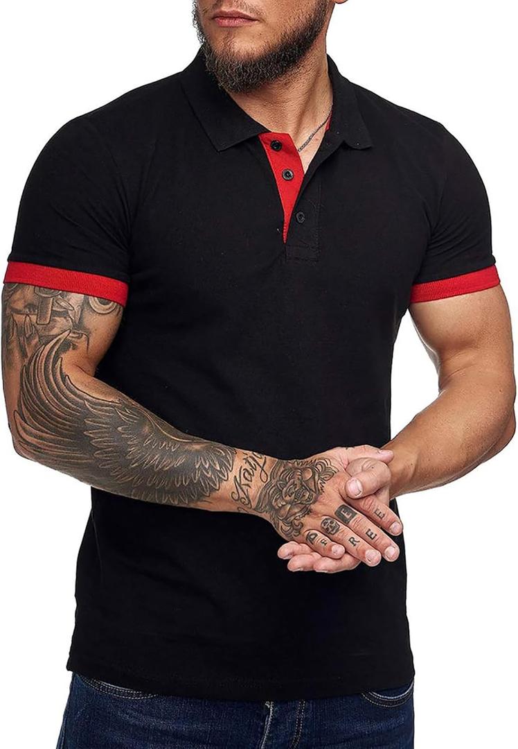 Men's Short Sleeve Casual Slim Fit Polo Shirts Basic Designed Classic Cut Cotton Shirts (X-Large, Black)