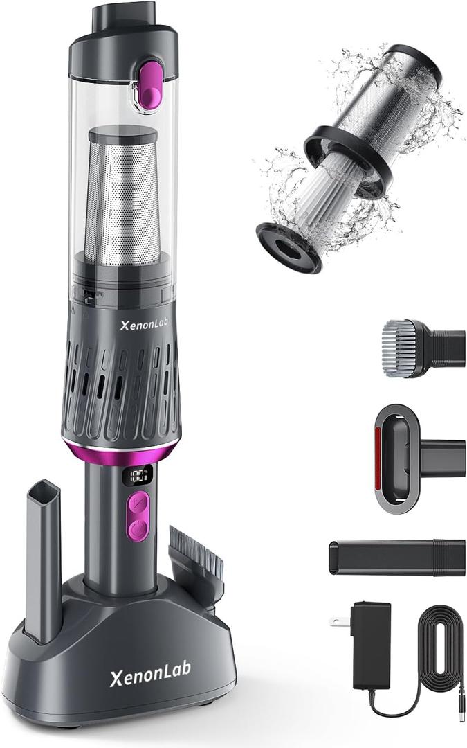 Handheld Vacuum Cordless Car Vacuum Cleaner Powerful Suction Car Vacuum Lightweight Portable Rechargeable Hand Held Vacuum Cleaner One-Touch Empty with HEPA Filter (Neon Purple)