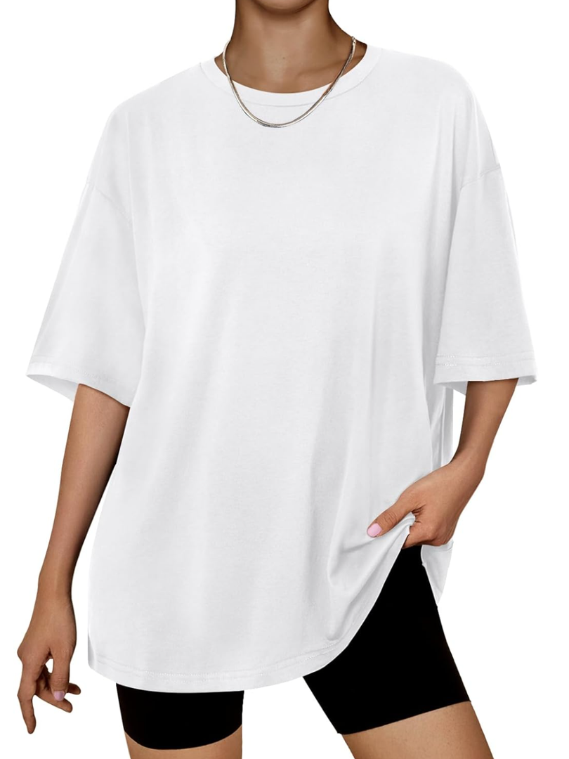Trendy Queen Womens Oversized Summer T Shirts Fashion Workout Plus Size Tops Short Sleeve Beach Vacation Gym Clothes 2025, Size L