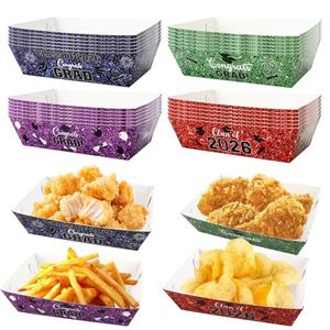 jeowicti 24 Pcs 2026 Graduation Party Supplies Favors Paper Food Trays 2026 Graduation Decorations Grad Table Decor Food Boats Snack Paper Trays Serving Tray Snack Bowl Grad Party Decorations