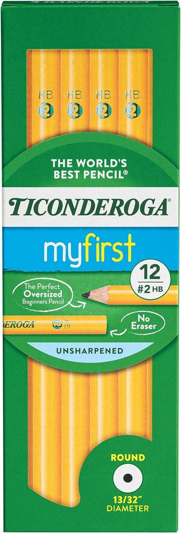 Ticonderoga Beginner Wood-Cased Pencils, 2 HB Soft, Yellow, 12 Count (X13080)