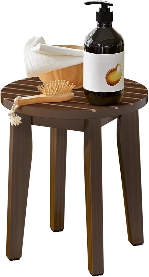 Round 16 Inch Bamboo Waterproof Shower Bathroom Stool Chair, Duty Wooden Bath Corner Shaving Legs Bench Seat (Walnut, XL)