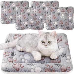 Tuanse 4 Pack Ultra Soft Dog Cat Bed Mat Small Animal Guinea Pig Bed with Cute Print Reversible Fleece Dog Crate Kennel Pad Cozy Washable Thickened Hamster Pet Beds Mat (13 x 19 Inches,Light Gray)