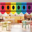 SmoothNovelty 6 Pcs School Classroom Curtains Back to Classroom Rainbow Colorful Crayon Curtains for Kindergarten Daycare Primary School Bedroom Playroom Room Decor(36" X 24")
