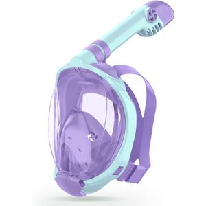 Greatever Snorkeling Gear for KidsIdeal Gifts of Kids Snorkel MaskFull Face Snorkel Mask Kids with Camera MountSafe Breathing for Enchanting Travel (A0-Cyan Purple)