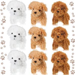 Sumind 9 Pcs 4" 5" Mini Plush Stuffed Dog Party Favor Small Puppy Stuffed Animal Bulk Soft Toy Doll Cute for Kids Christmas Stocking Stuffers Gift Baby Shower Birthday Party(Curly Puppy)