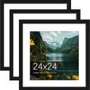 Picrit 24x24 Picture Frame 3 Pack, Black Poster Frame, Display Poster 20 x 20 with Mat or 24 x 24 without Mat for Horizontal or Vertical Wall Mounting