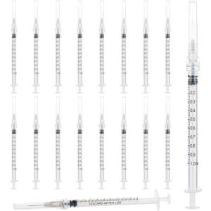 100 Pack 1ml 27Ga 13mm Lab Syringe Tools with Measurement, Individually Packed