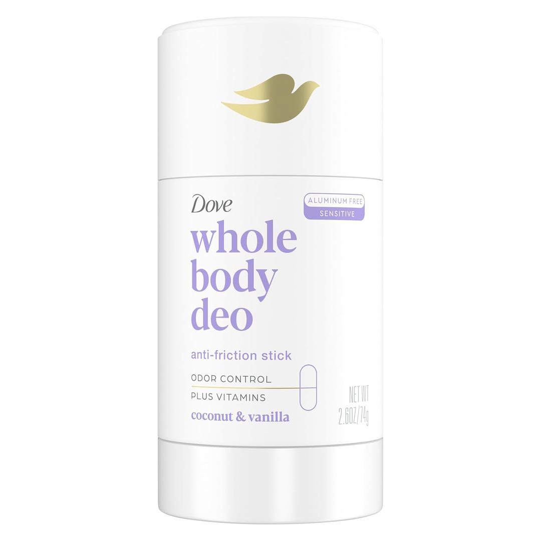 Dove Whole Body Deo Aluminum Free Anti-Friction Deodorant Stick Coconut + Vanilla for All Day Odor Control 2.6 oz (2.6 Ounce (Pack of 1))