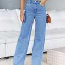 PLNOTME Women's High Waisted Jeans Boyfriend Baggy Straight Leg Casual Denim Pants (Blue, S)
