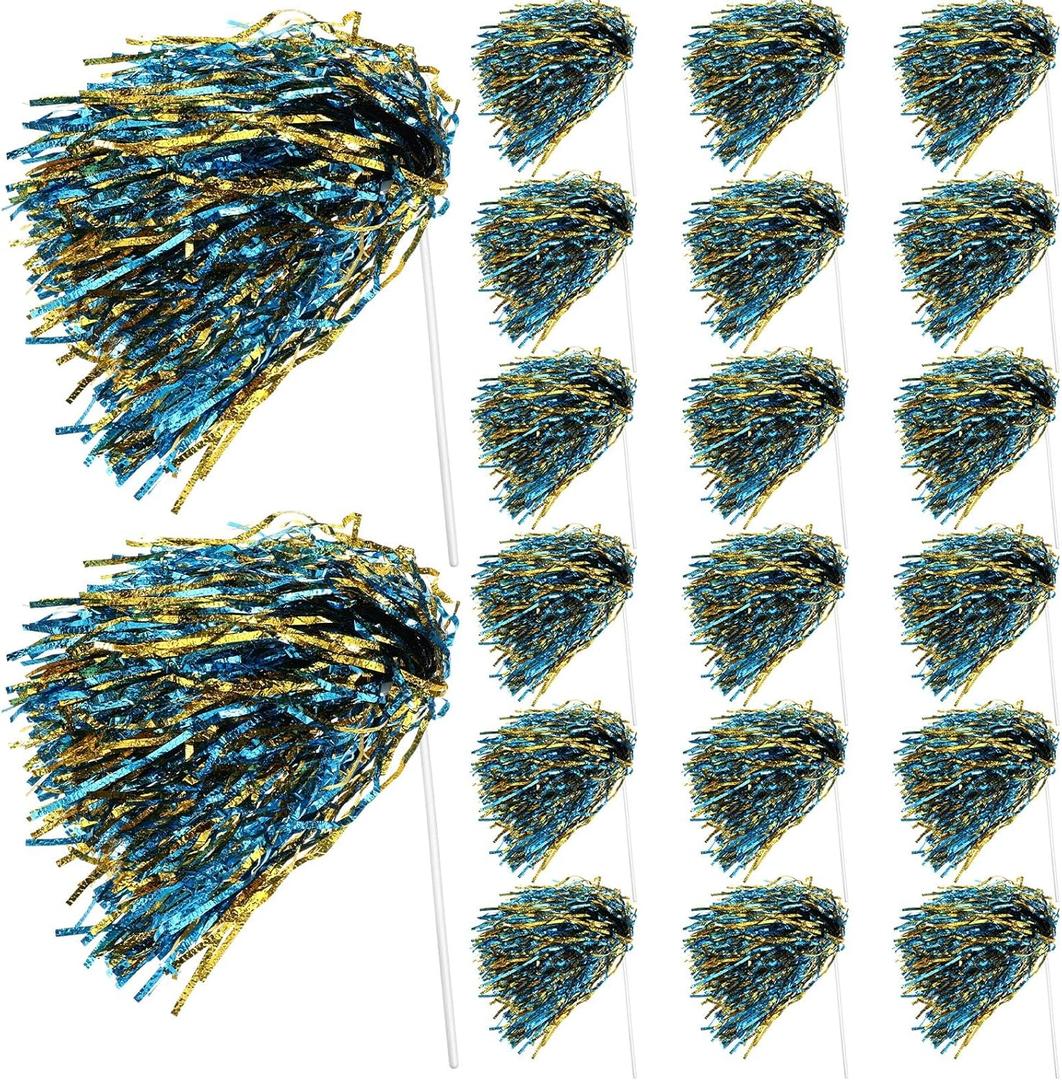 20 Pcs School Spirit Shakers Bulk, Cheerleader Pom Poms for Adults Sports Team Party Dance Football Basketball Volleyball Homecoming Fan Celebration Sporting Event (Blue and Gold)