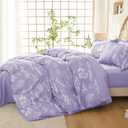 MUXHOMO Duvet Cover King Size, Reversible Floral Lavender Duvet Cover Set with Zipper Closure, 3 Pieces Botanical Patterns Soft Microfiber Bedding Set (90"x104", 2 Pillow Cases 20"36") (01 - Lavender Leaves (No Comforter))