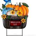 Thanksgiving Outdoor Decorations Metal Pumpkin Yard Stakes with Sunflower Pumpkin Welcome Fall Sign for Home Outside Garden Lawn Porch Thanksgiving Decorations