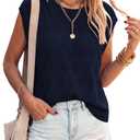 PRETTYGARDEN Crochet Tops for Women 2026 Summer Sweater Vest Knit Cap Sleeve Hollow Out Tank Coverup Spring Fashion Clothing (Navy Blue,XX-Large) (Blue, XL)