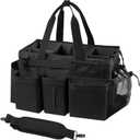 SCAVATA Wearable Cleaning Caddy Organizer with Handle & Shoulder Straps for Housekeepers, Under Sink & Car Cleaning Tool Organizer Bag with 4 Foldable Dividers (Black)