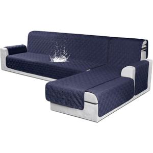 VANSOFY Sectional Couch Covers 100% Waterproof L Shaped Sofa Slipcover 3pcs Reversible Chaise Lounge Cover for Sectional Sofa Furniture Protector Cover for Pets Cat Dog(X-Large, Dark Blue)