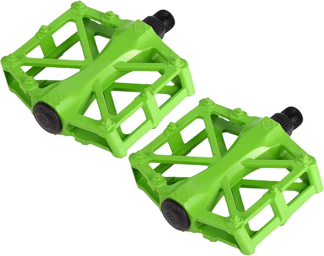 Qqmora Aluminium Pedals Durable Anti Skid Flat Platform Bicycle Pedal for Road Racing Recreational Cycling, High Strength Bright Colors Cost Performance (Green)