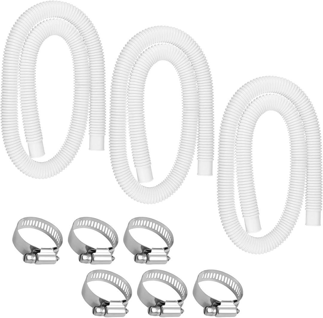 1.5" x 59" Pool Hoses for Above Ground Pools - Pool Pump Replacement Hose Compatible with Intex Coleman Skimmer Surface Skimmer Pool Pump Pool Filter, 3 Pack with 6 Hose Clamps (white-3pack)