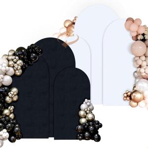 OurWarm Arch Cover Set of 3, White and Black 2 in 1 Round Arch Backdrop Covers, 4FT 5FT 6FT Spandex Stretchy Backdrop Cover Fabric for Birthday Party Baby Shower Wedding Stand Decorations