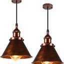 TAKEGO 7.09" Copper Pendant Light Set of 2, Rustic Pendant Light Kitchen Island, Vintage Farmhouse Light Fixtures, Hanging Ceiling Lamp for Kitchen Island, Hallway, Dining Room