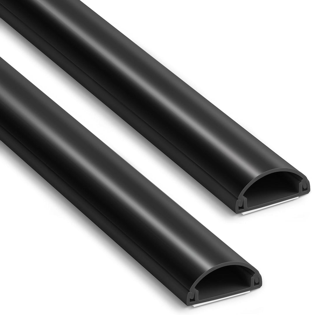 ZhiYo Cord Hider, 78in Cable Hider for 1-2 Cords, Cord Covers for Wires on Wall, Wire Covers for Cords Wall Mount TV, Cable Cover Wall Wire Hider for Cords, Cable Raceway Black 2xL39 W0.98xH0.45 (M - 78in (2x L39in))