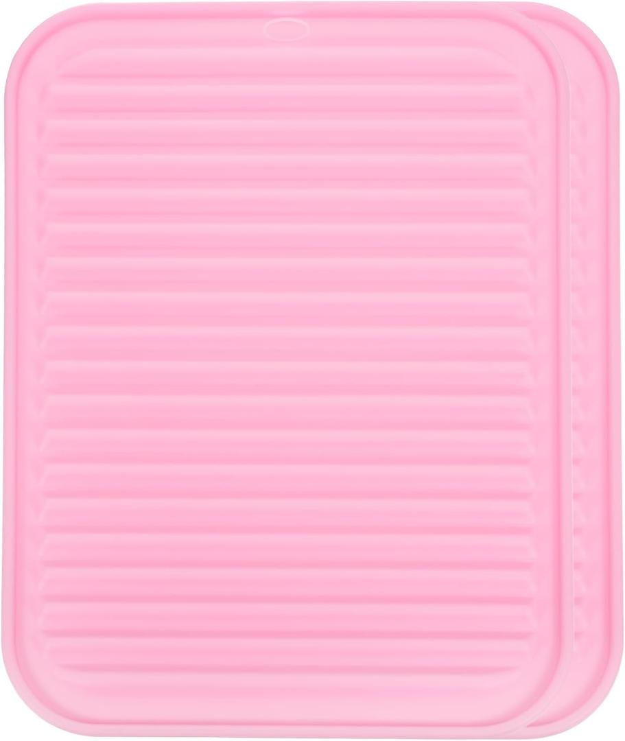 uxcell 2 Pack Silicone Dish Drying Mat, 9" x 12" Silicone Trivets for Hot Pots and Pans Dish Drainer Mat Heat Resistant Non-slip Dish Drying Pad for Kitchen Counters, Pink