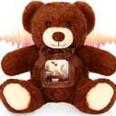 Libima 14 Inch Remembrance Bear Plush Stuffed Animal with Recorder Soft Doll Fabric Animal Toy with a Picture Frame for Baby Shower Wedding Birthday Graduation Gift(Dark Brown)