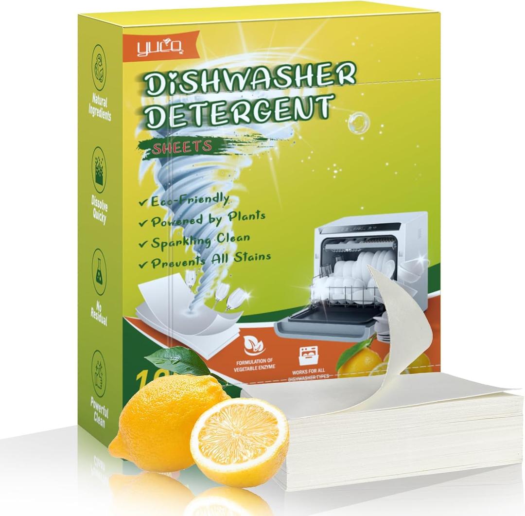 Dishwasher Detergent Sheets 100 Loads,Eco Friendly Dishwasher Detergent Plastic-Free Washer Sheets Alternative (Lemon)