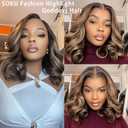 SOKU 13x6 Glueless Lace Front Wigs - Highlight Blonde Body Wave 18 Inch Short Synthetic Hair Wig, Pre Plucked Pre Layered Honey Blonde Wavy Wig for Women, Beginner-Friendly with Tiny Knots